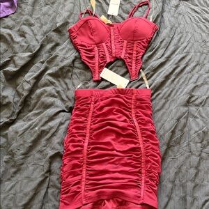 Privy Burgundy Ruched Ensemble